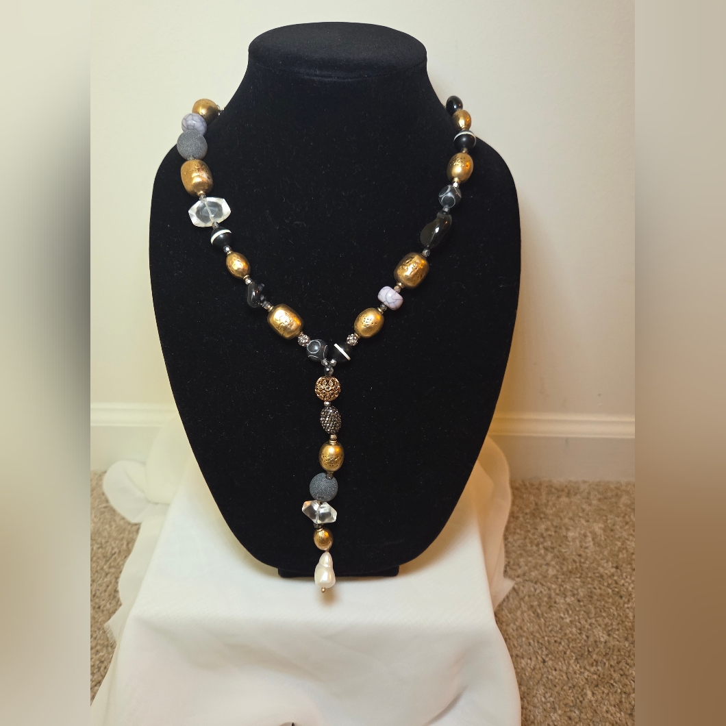 Chicos Gold And Black Necklace With Elegant Design 15$